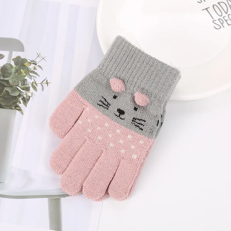 Mädchen süße Cartoon Katzenhandschuhe Winter Dicke Knitten Jungen Kinder Neugeborenen Mitteln Kinder halten Finger warme Handschuhe für Baby 3 - 7 Jahre alt