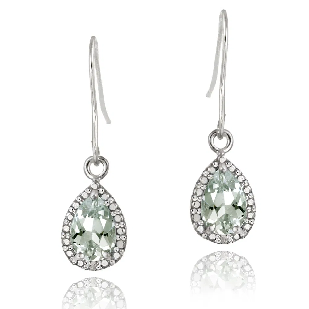 Sterling Silber 2,5 ct Grüner Amethyst & Diamant Akzent Tränentropfen Dangle Ohrringe