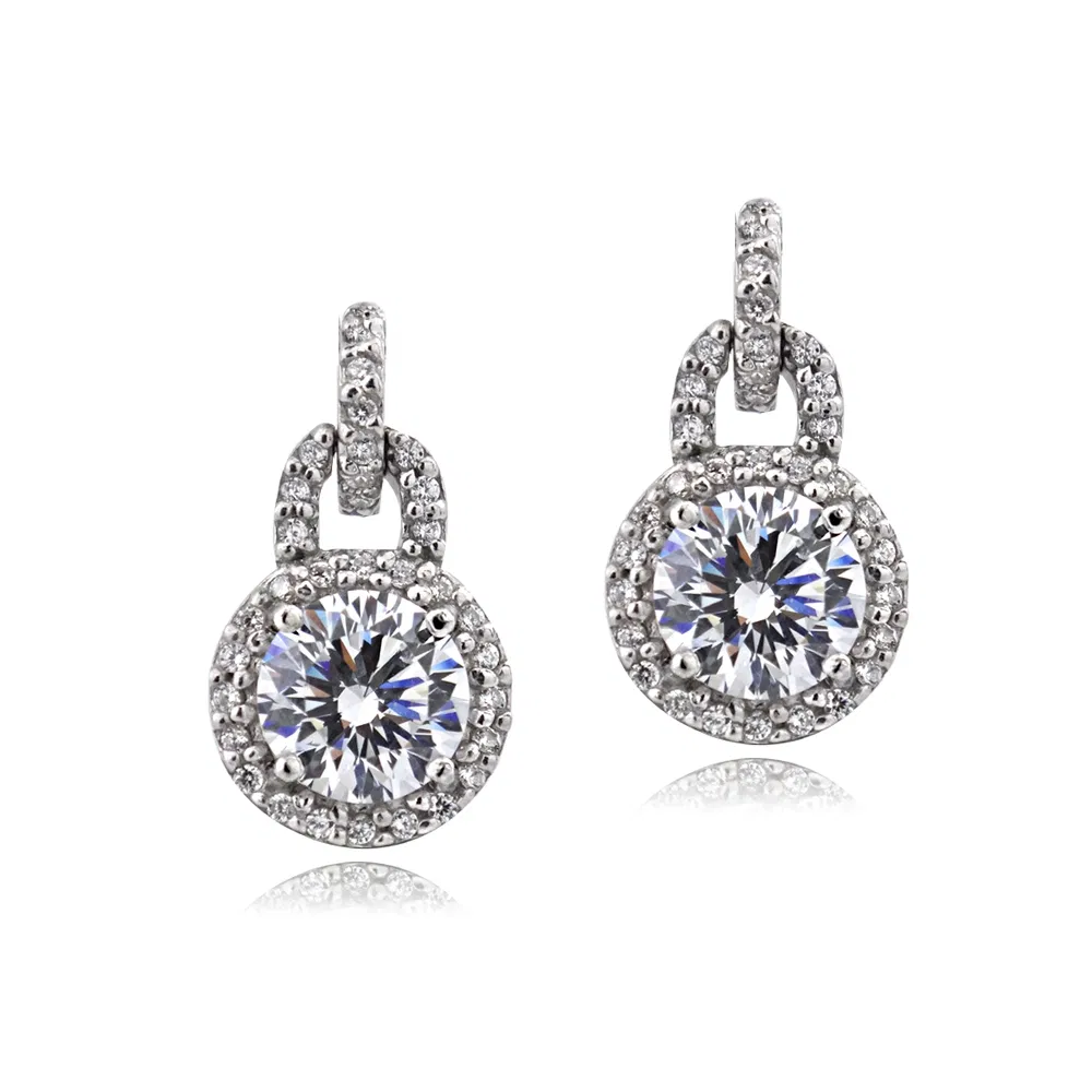 Platin Plated Sterling Silber 100 Facetten Kubik Zirkonia Round Dangle Ohrringe (2cttw)