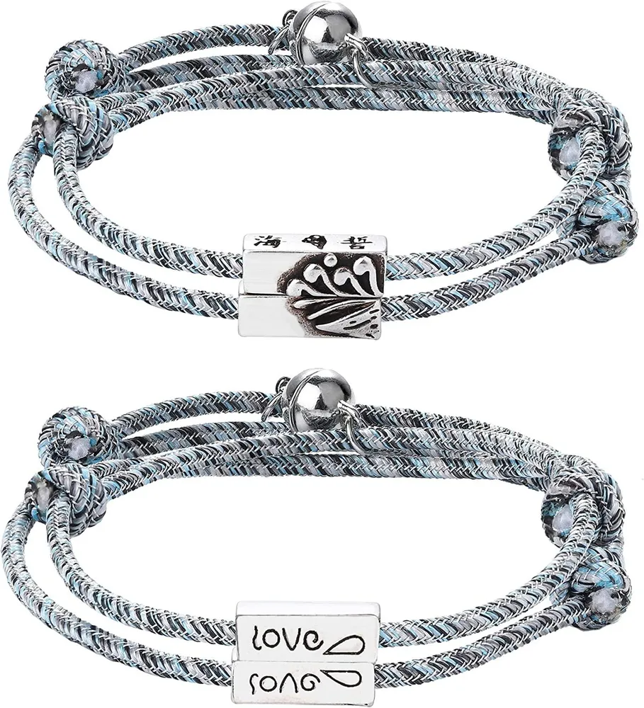 4Set Magnetische Paare Armbänder für Frauen Männer gegenseitige Anziehung Beziehung Übereinstimmung Freundschaft Ewiges Armband Seil geflochten Charme Anhänger Paar Armband