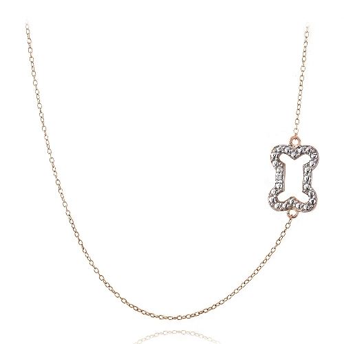 Rose Tone über Silber Diamant Akzent Hund Knochen Halskette