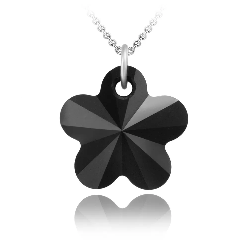 Sterling Silber Schwarz Swarovski Elemente Blumen Halskette