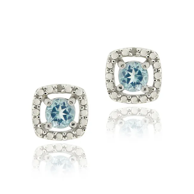 Sterling Silver Blue Topaz & Diamond Accent Square Stud Ohrringe