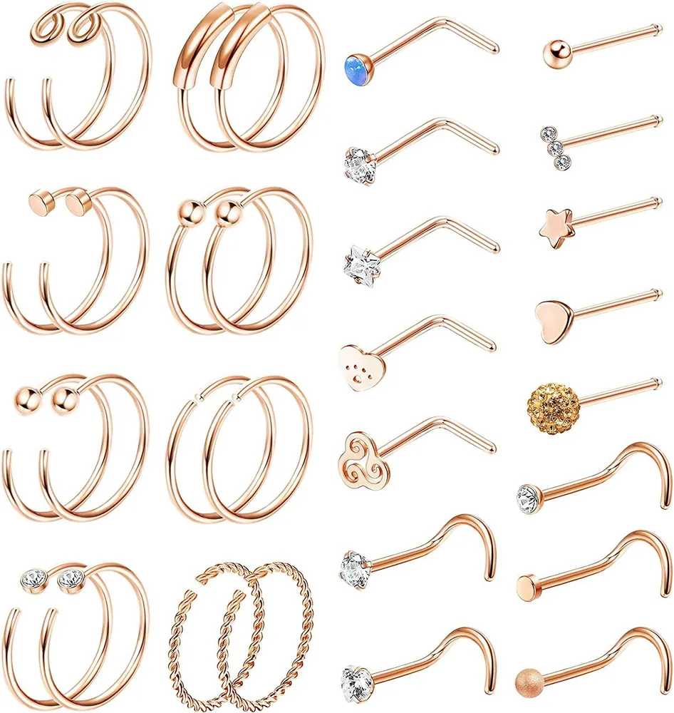 31Pcs 20G Edelstahl Nasenringe für Frauen Nasenringe Schreifen Nasen Studs Schraube L-Form Tragus Knorpel Nasenring Labret Nasen Piercing Schmuck