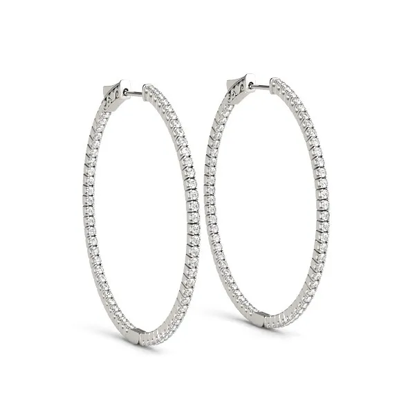 14 Karat Weißgold Slim Zwei Seiten Diamant Hoop Ohrringe (1 1⁄2 cttw)