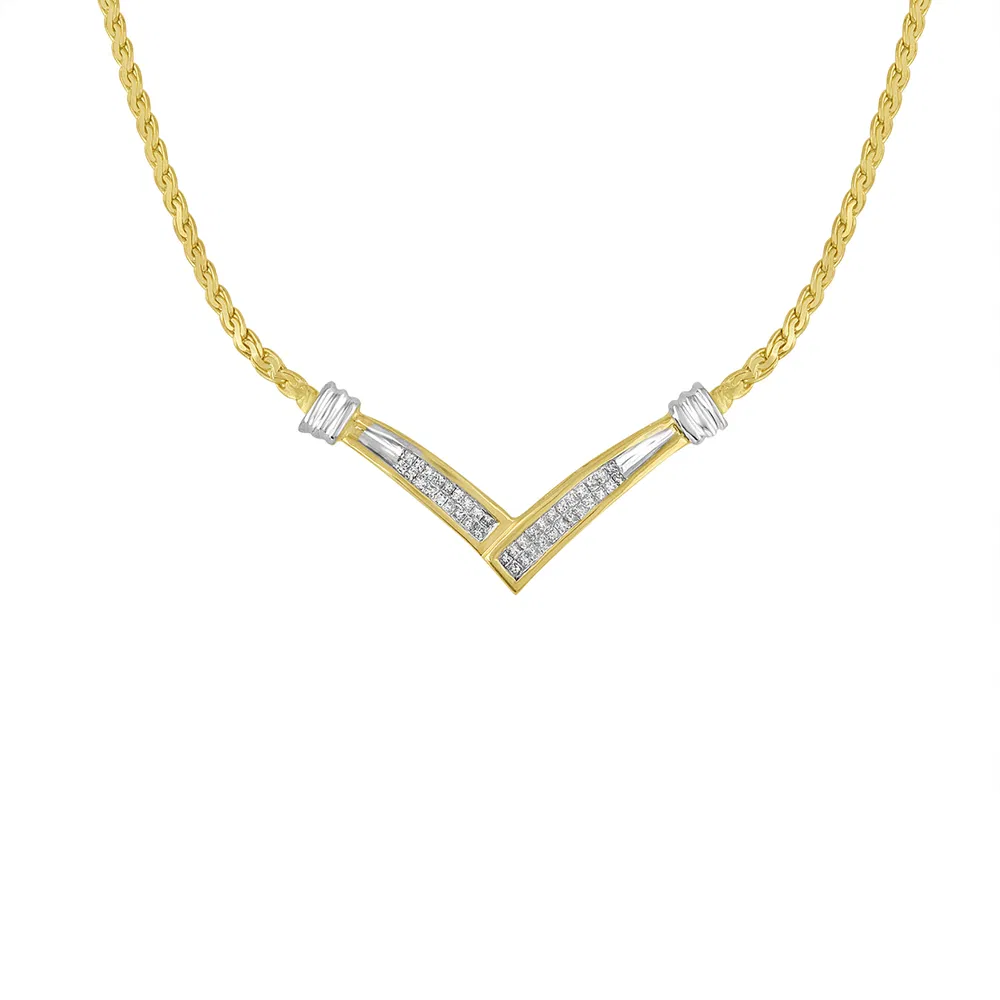 10 Karat Gelb und Weißgold 1 / 2 Cttw Princess Cut Diamond Channel-Set 'V' Shape 18