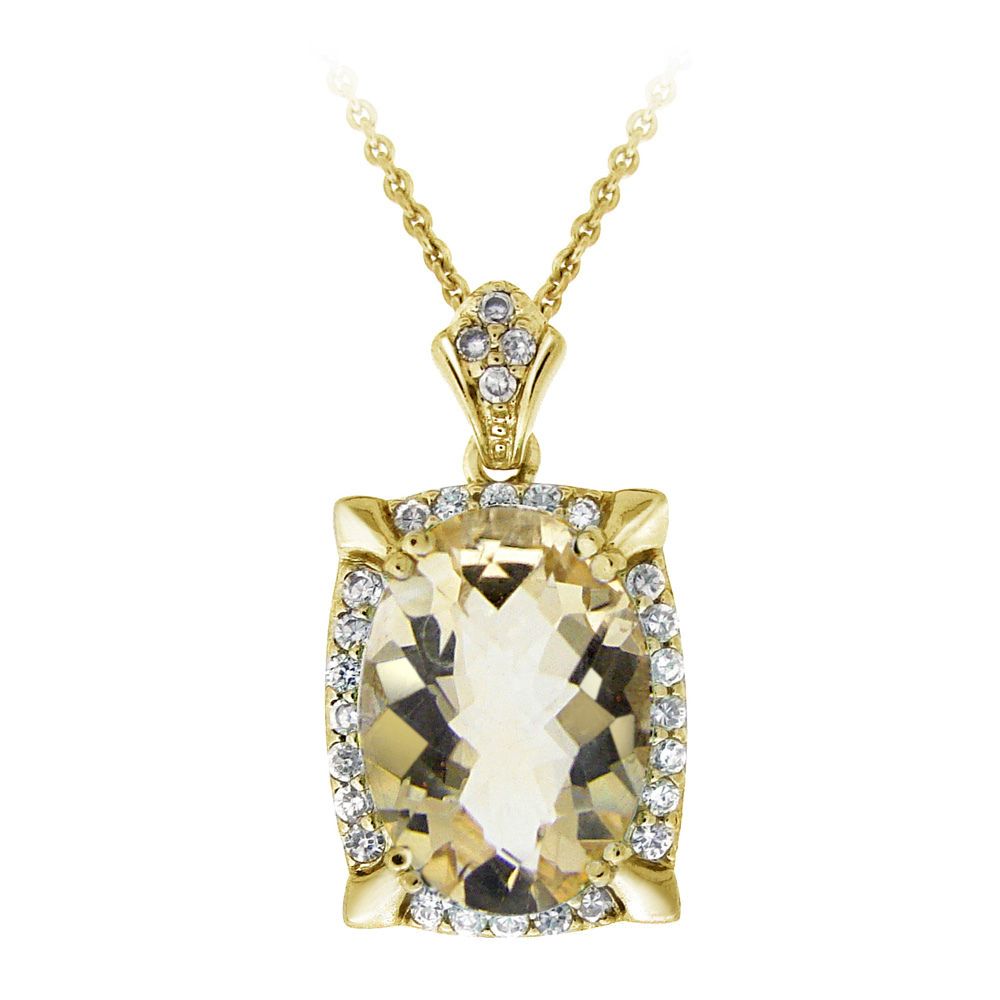 18 Karat Gold 5,4ct Citrine & CZ Oval Halskette