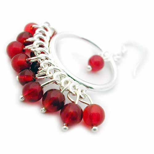 Sterlingsilber Kronleiner-Ohrringe mit echten Carnelian Steinperlen