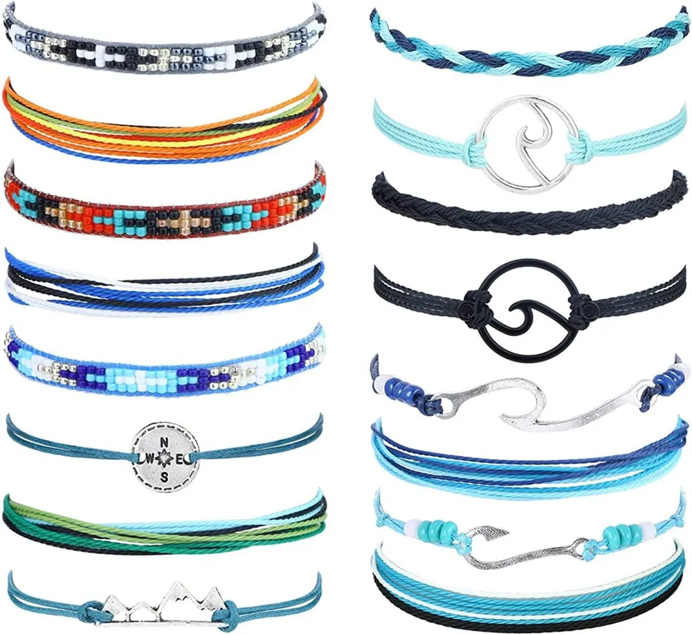 16pcs VSCO Wave Strand Armband Set für Frauen Handgefertigte wasserdichte Wachs String geflochtenes Seil verstellbare Surfer Freundschaft Armbänder