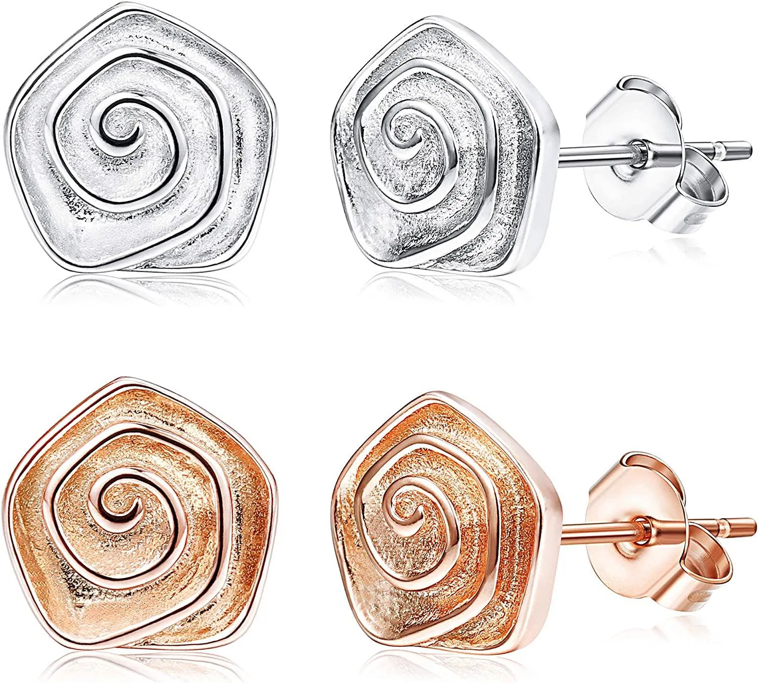 2 Paare Platin & Plated Sterling Stud Ohrringe für Frauen Blumen Ohrringe Set Hypoallergen