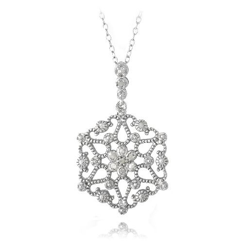Sterling Silber 1 / 10ct Diamantblume Filigree Dangle Halskette