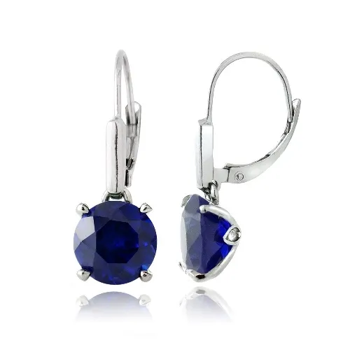 Sterling Silber 4,5ct geschaffen Blau Saphir Round Leverback Ohrringe