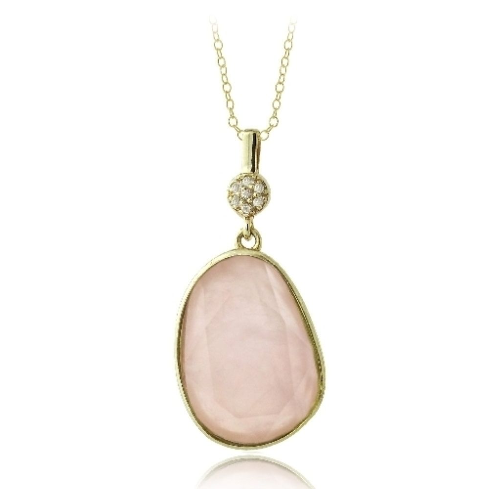 Gold Tone Rose Quarz & White Topaz Regentropfen Halskette