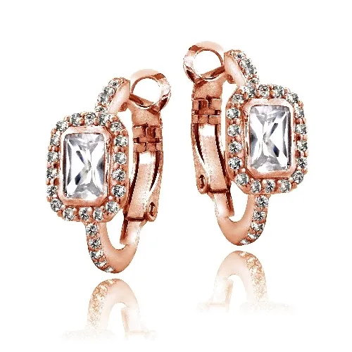 Rose Gold Tone 3ct White Topaz Emerald Cut Clutchless Ohrringe