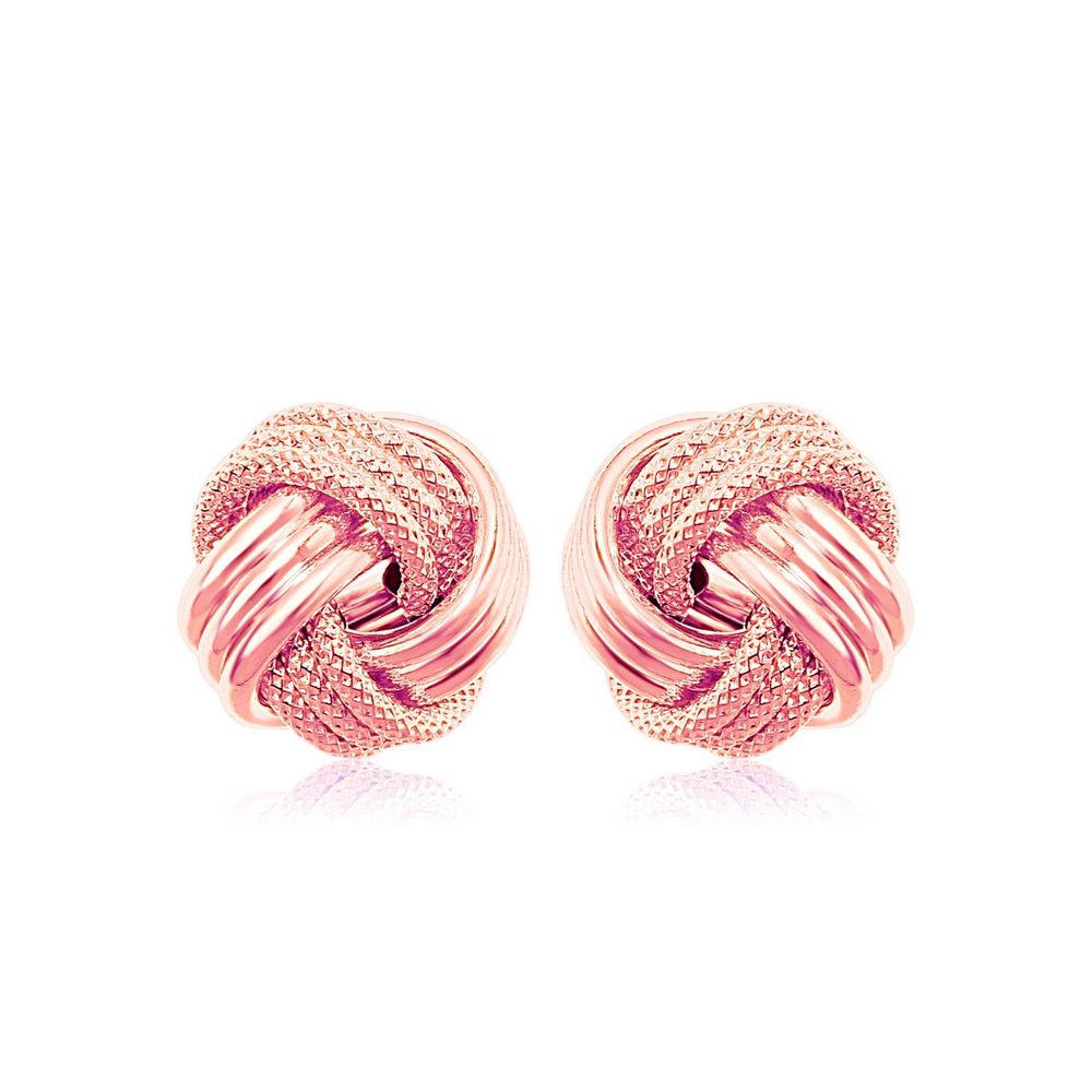 14 Karat Rose Gold Love Knot mit Ridge Textur Ohrringe