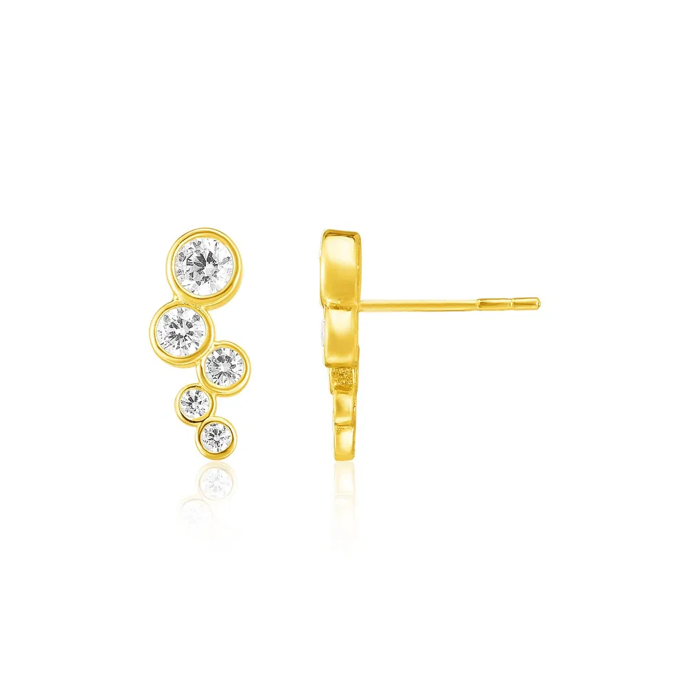 14 Karat Gelbgold Kletterpost Ohrringe mit Kreisen und Kubik-Zirkonien