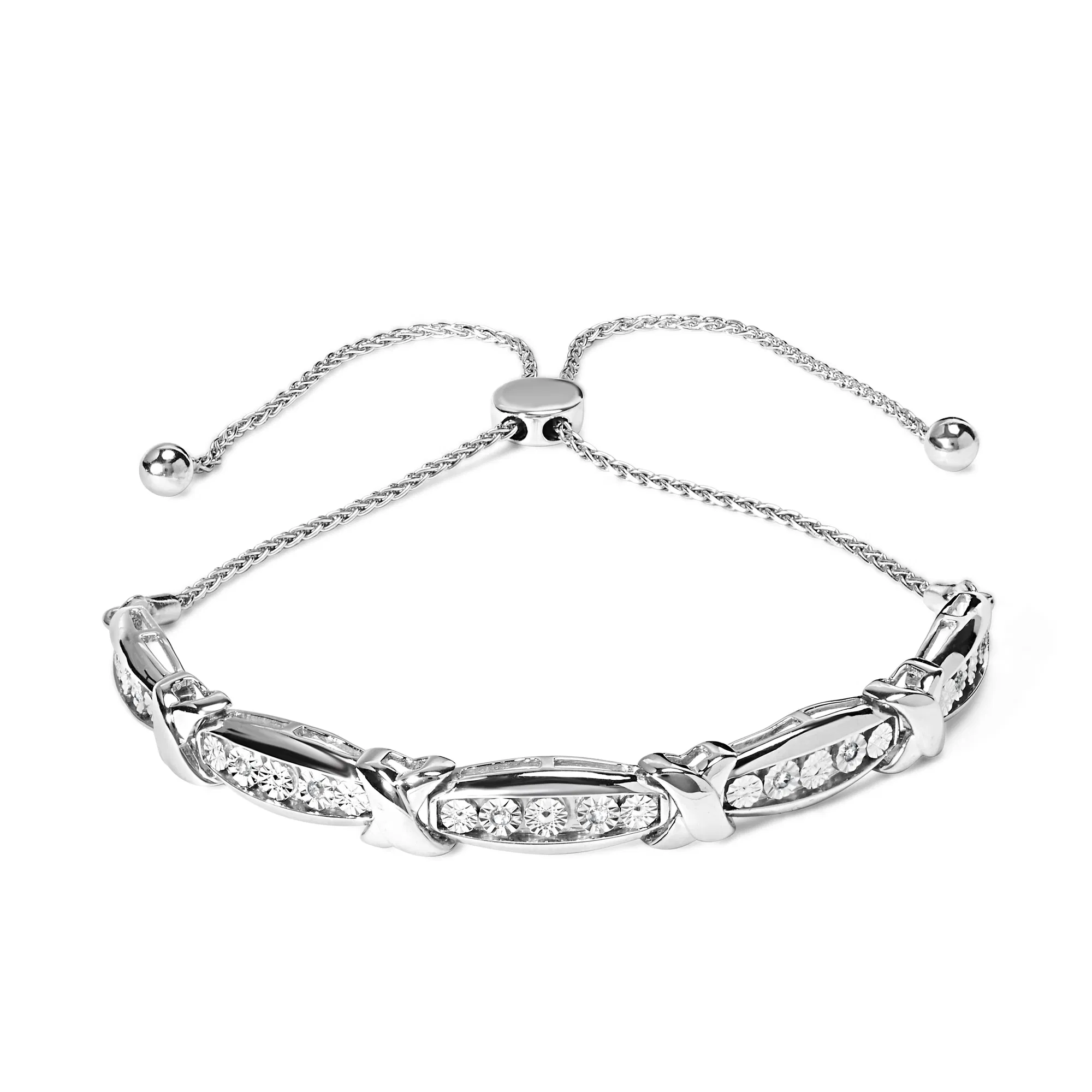.925 Sterling Silber 1 / 10 Cttw Diamant Bolo X Link Armband (I-J Farbe, I2 - I3 Klarheit)