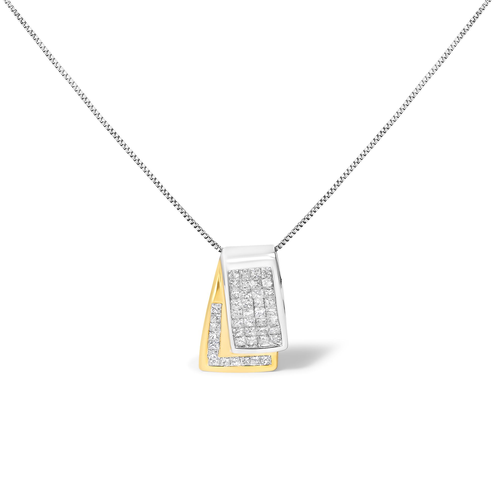 14 Karat Gold 1.0 Cttw Princess Cut Diamond Zwei-Tone Foldover Box Anhänger 18 'Box Ketten Halskette (H-I Farbe, SI2 - I1 Klarheit)