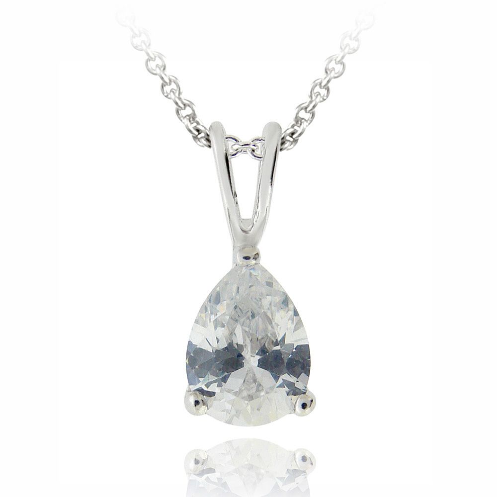 Silberton 1ct CZ Tränentropfen Solitaire Halskette, 8x6mm