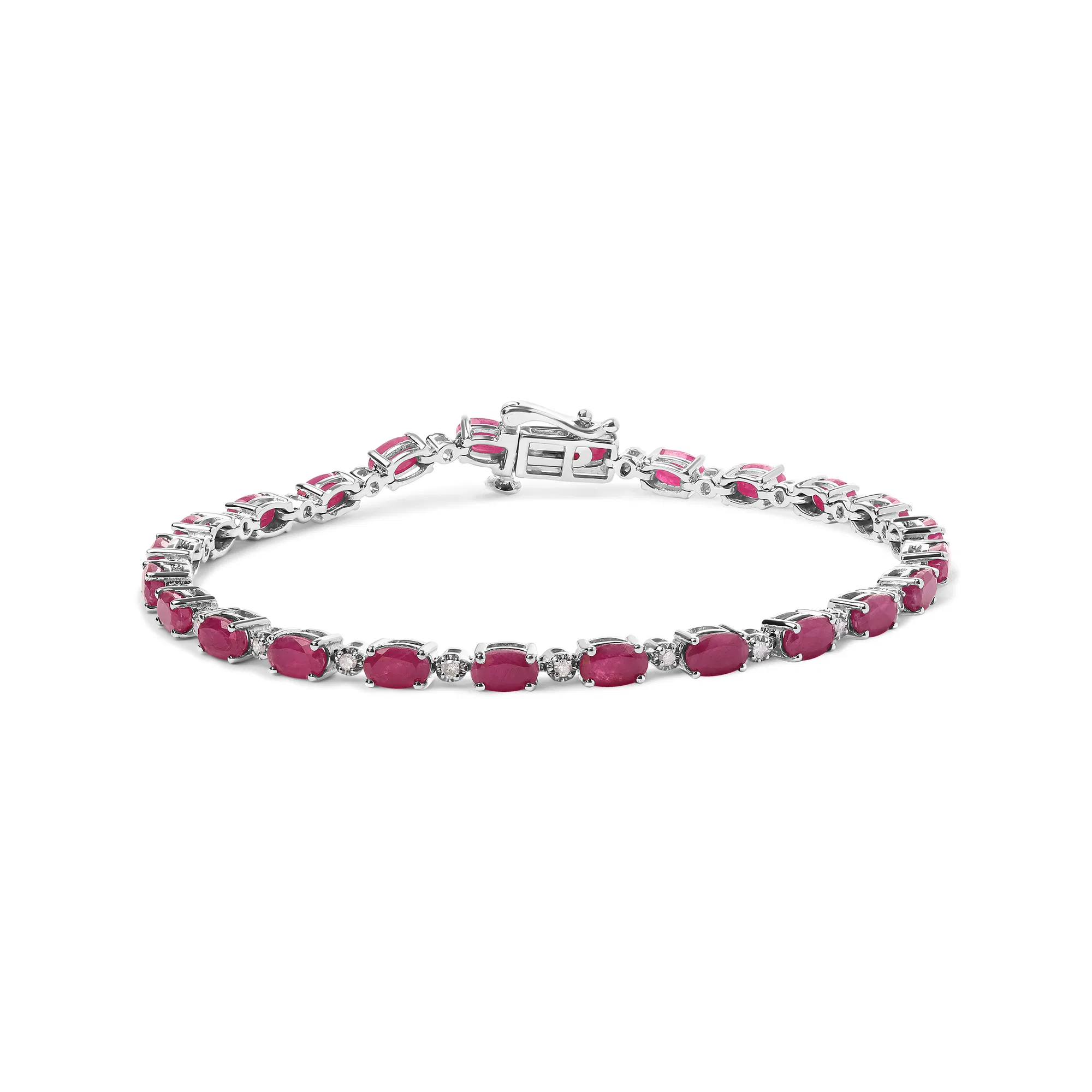 .925 Sterling Silber Oval Ruby und 1/4 Cttw Diamant Link Armband - Größe 7,25