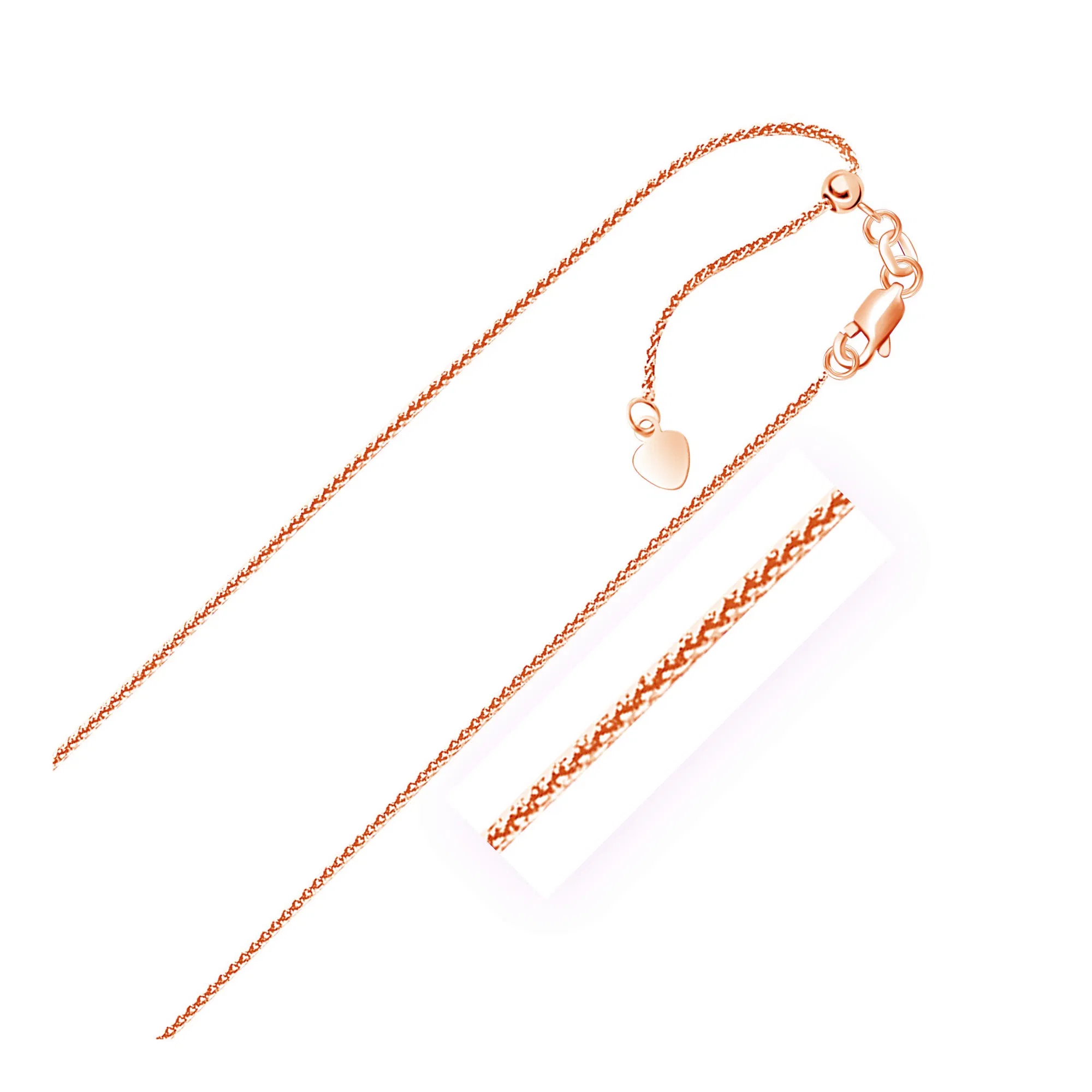 14 Karat Rose Gold verstellbare Weizenkette (1,00 mm)