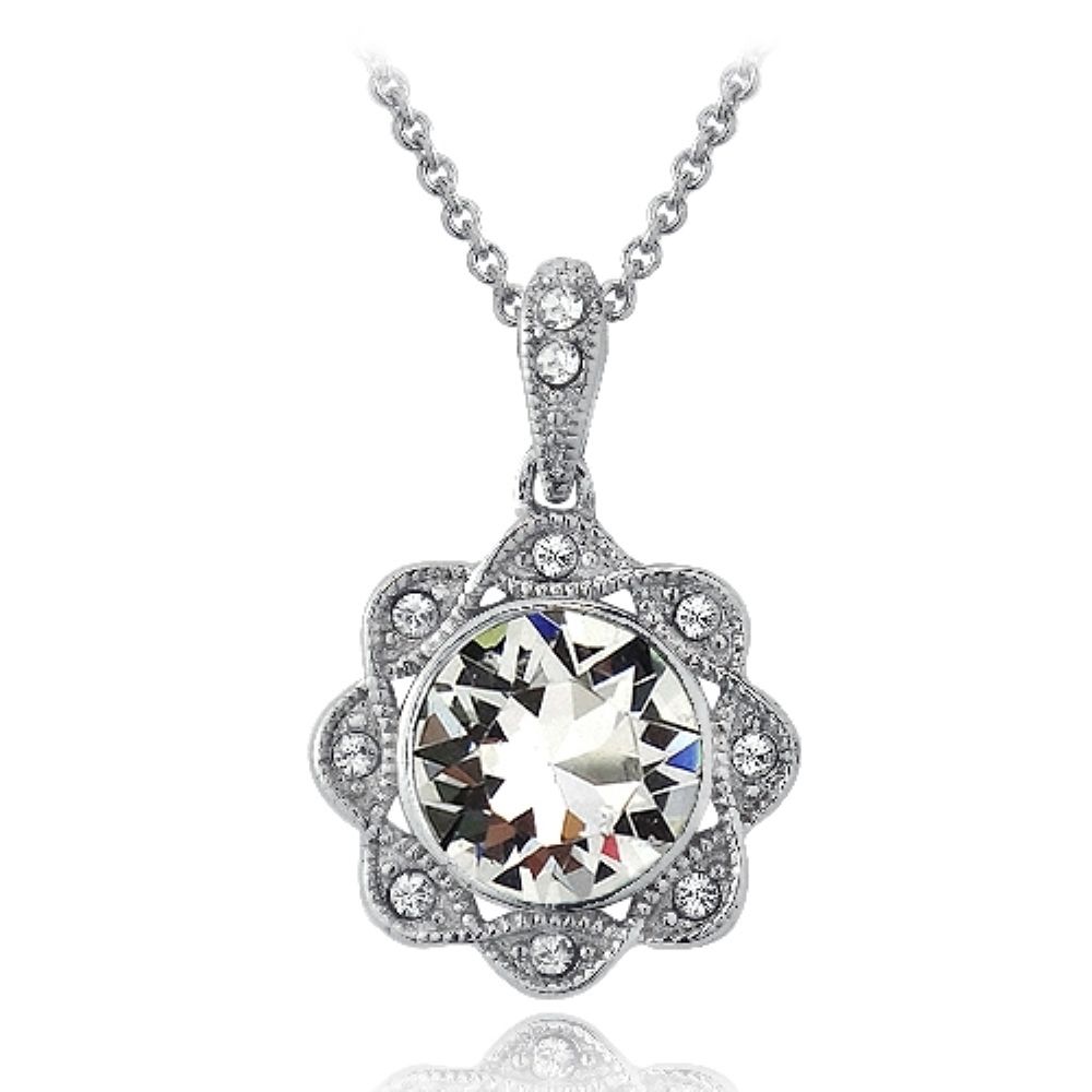 Silberton Clear & Clear Swarovski Elemente Halo Blumen Halskette