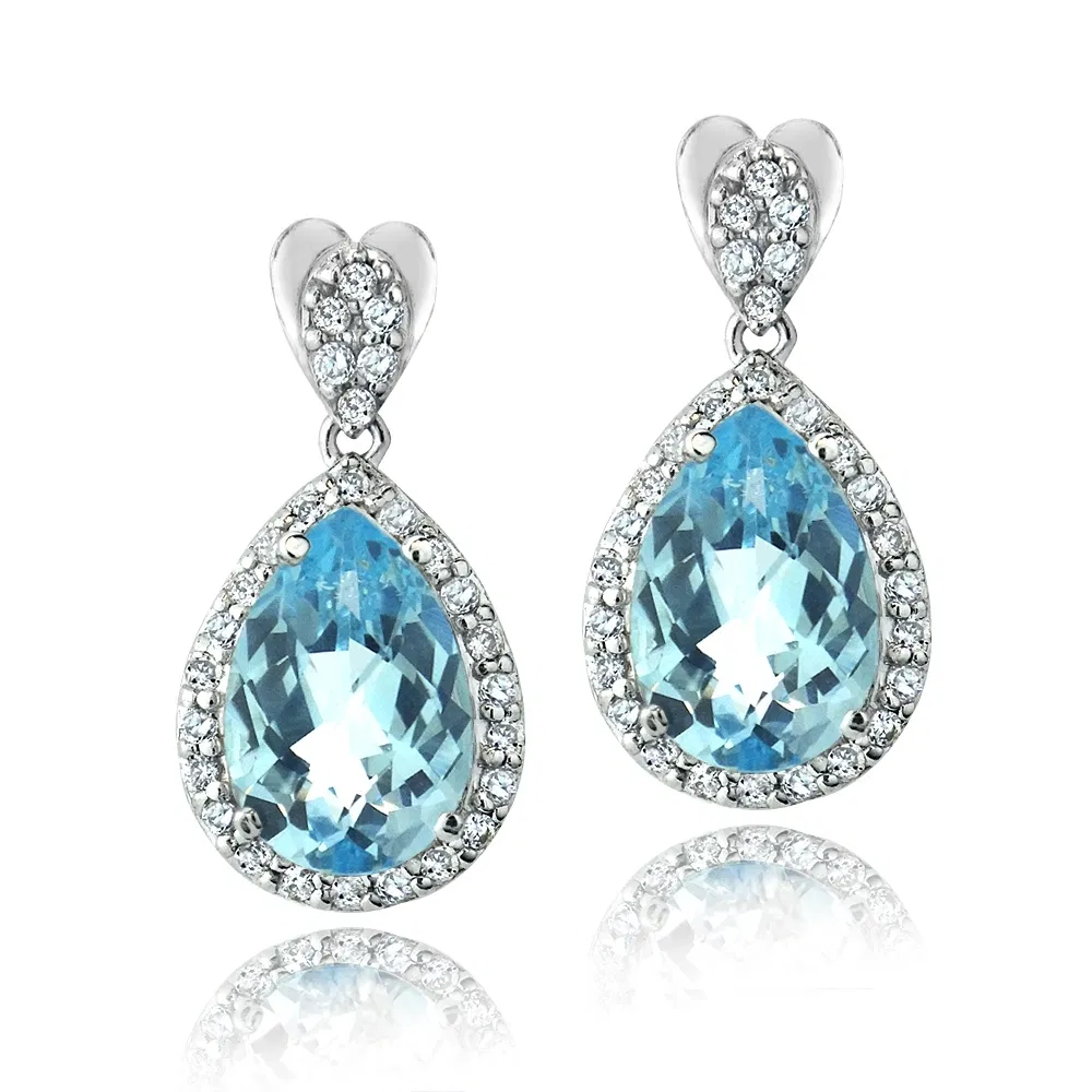 Silberton 7,5ct Blau Topaz & CZ Teardrop Dangle Ohrringe