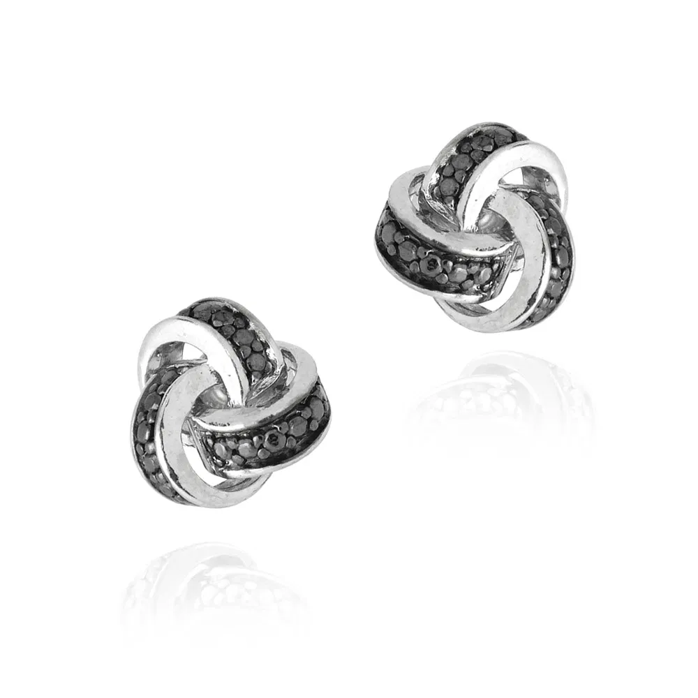 Sterling Silber Schwarz Diamant Akzent Liebe Knoten Stud Ohrringe