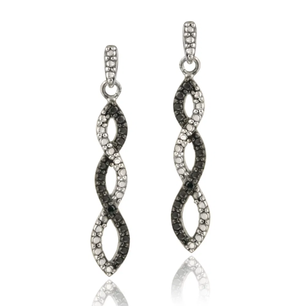 Sterling Silber Black Diamond Accent Infinity Dangle Ohrringe