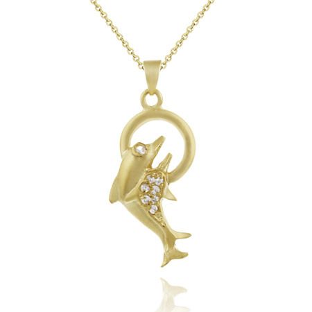 18 Karat Gold über Sterling Silber CZ Doppelsprung Delfine Halskette