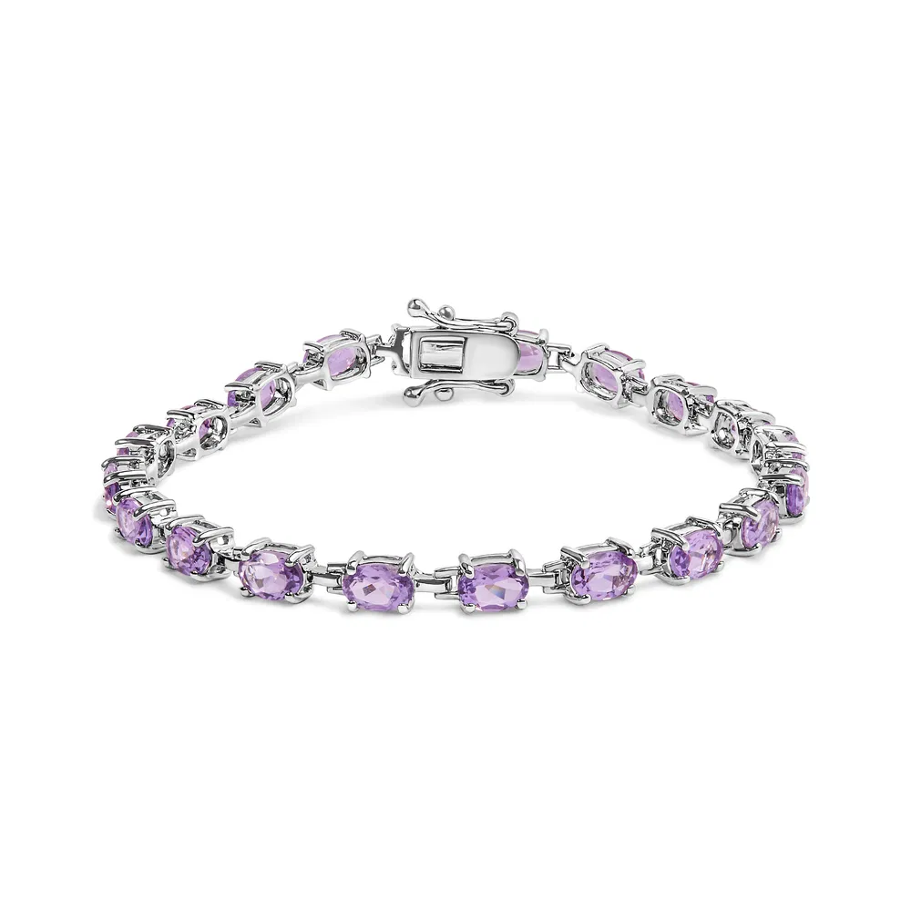 .925 Sterling Silber 8 1 / 2 Cttw Oval Shape Purple Amethyst Link Armband - 7