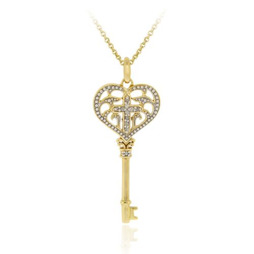 18 Karat Gold über Sterling Silber .10CT Diamant Kreuz in Herz Schlüssel Anhänger