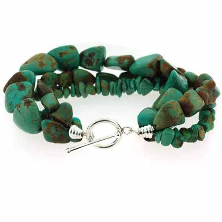 Echtes grünes Türkis Nugget und Chip Toggle Armband