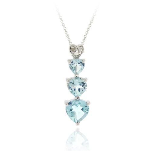 Sterling Silber Blau Topaz & Diamant Akzent Herz Reise Anhänger