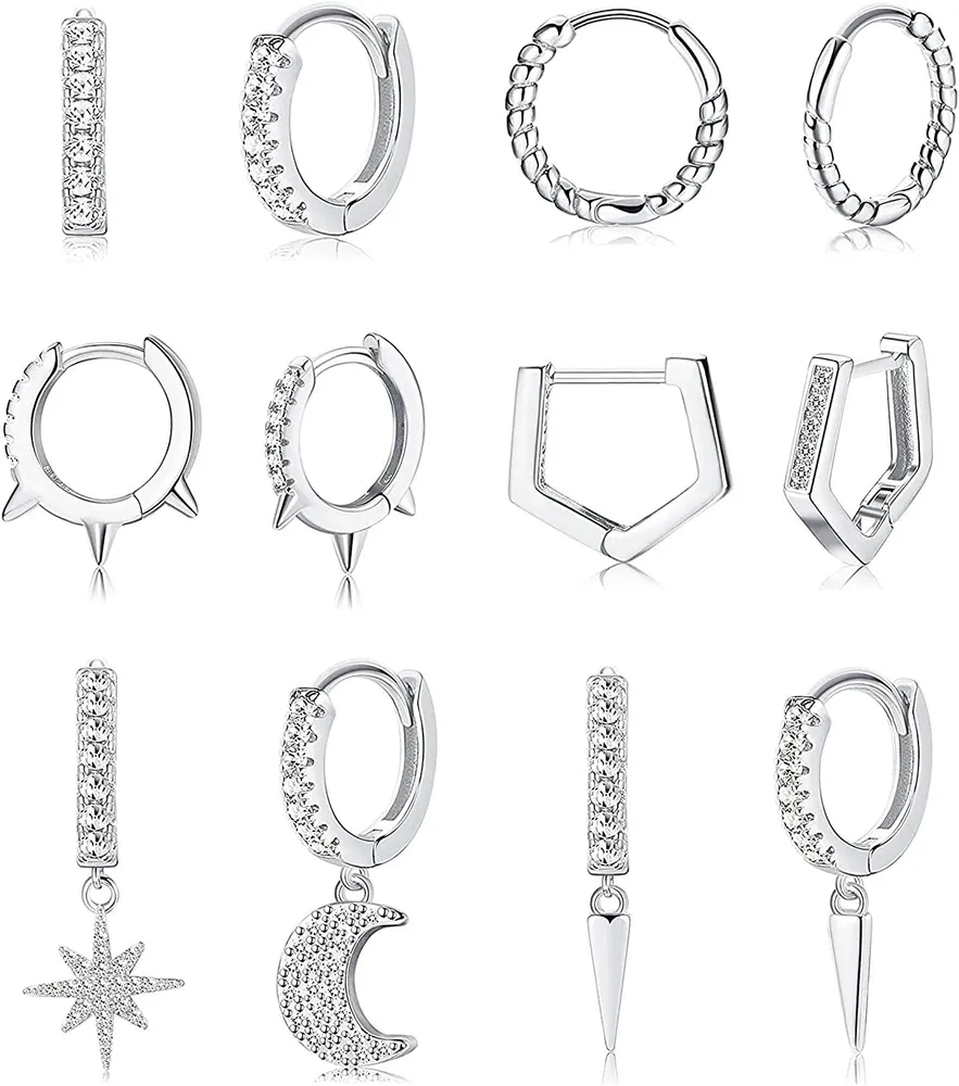 6Paars 18G Moon Star Dangle Hoop Ohrringe für Frauen Twist Cubic Zirkonia Spike Small Huggie Hoop Ohr Piercing Set