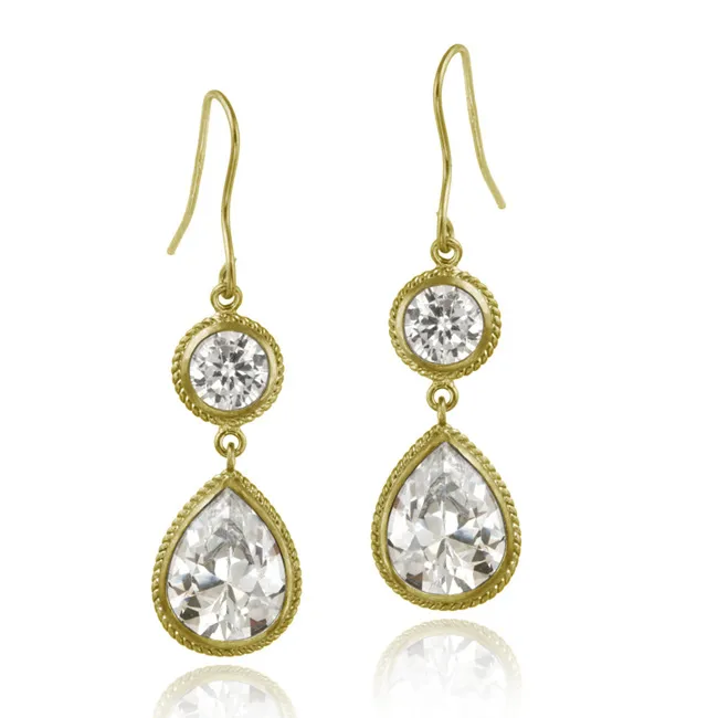 18 Karat Gold über Sterling Silber CZ Circle & Teardrop Dangle Ohrringe