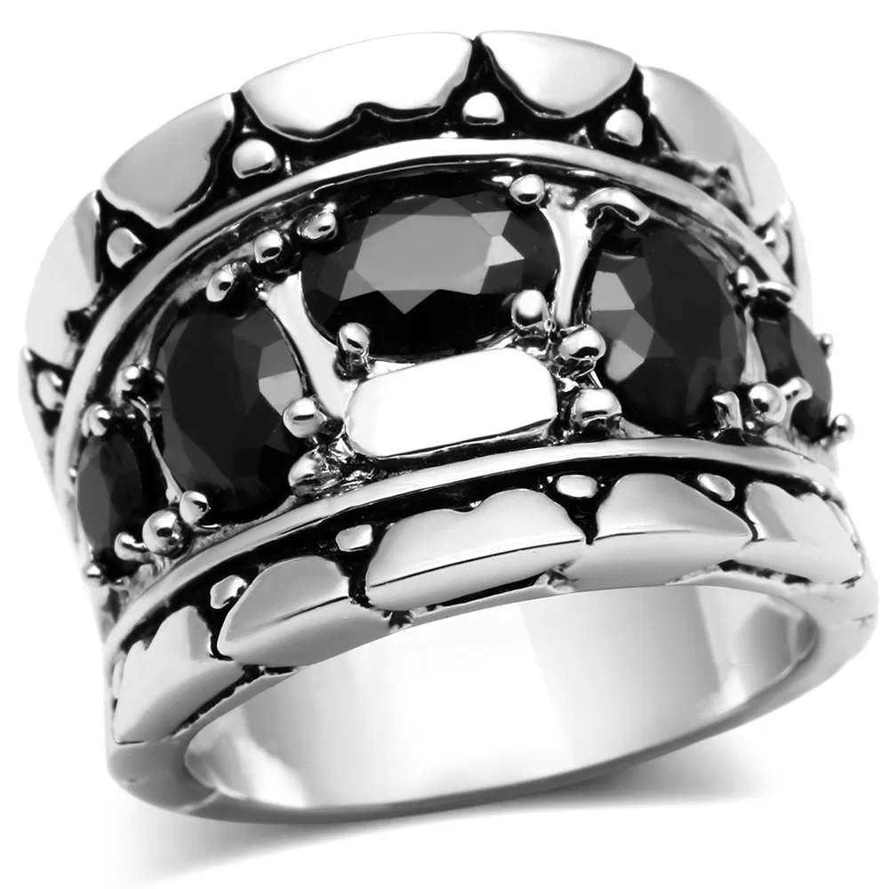 3W262 - Rhodium-Messing - Ring mit AAA-Klasse CZ in schwarzem Diamant
