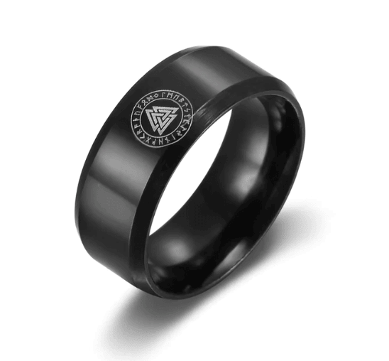 Beowulf Regalia Black Handmade Edelstahl Valknut und Rune Ring