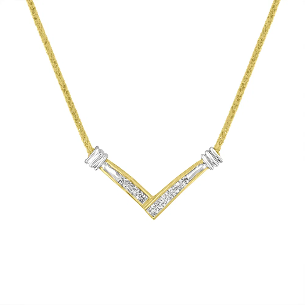 14 Karat Gelb und Weißgold 1 / 4 Cttw Princess Cut Diamond Channel-Set 'V' Shape 18