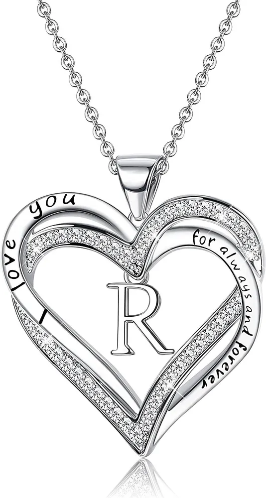 Liebe Herzen Halskette für Frauen - 14K Weißgold beschichtet Ich liebe dich für immer und für immer Brief Anhänger Ketten Halskette für Mädchen Geburtstagsgeschenk Schmuck