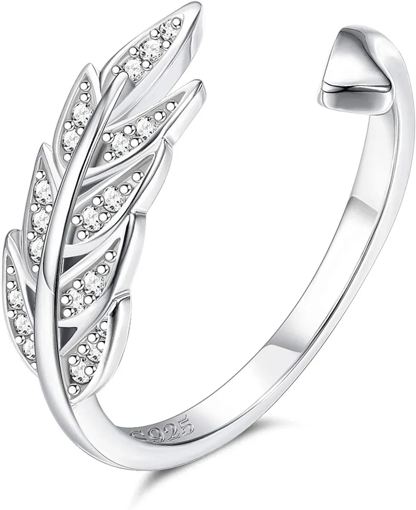 925 Sterling Federring für Frauen Mädchen Engel Flügel verstellbarer offener Ring Gefieder Finger Kubik Zirkonia Ring Verlobung Ewigkeit Ring Valentinstag