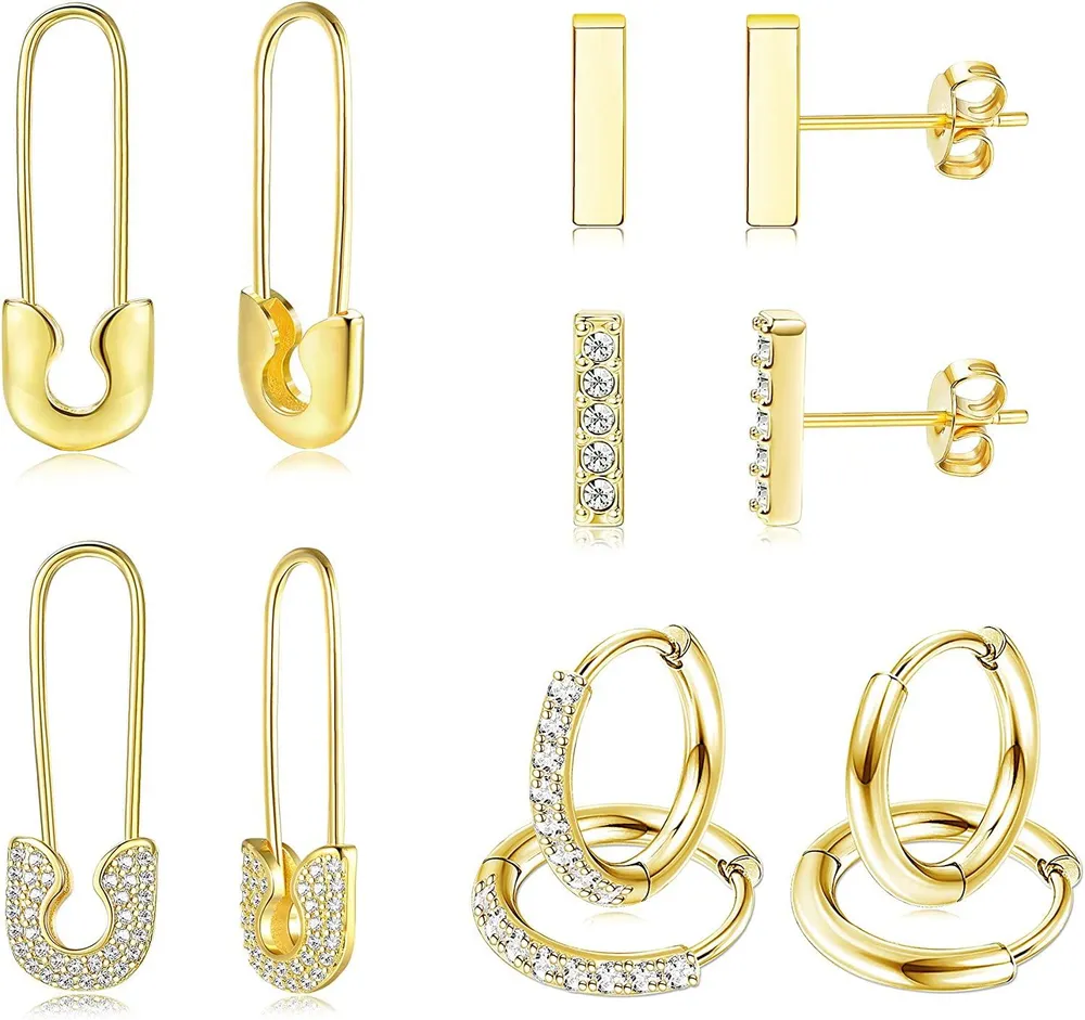 6 Paare Goldplated Huggies Hoop Ohrringe Set für Frauen Mini Bar Stud Ohrringe Pin Knorpel Huggie Cuff Ohrringe Set