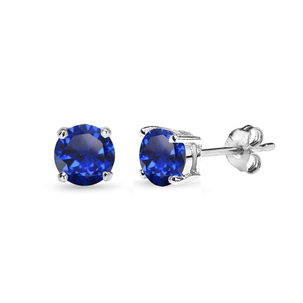 Sterling Silber geschaffen Blau Saphir 5mm Round-Cut Solitaire Stud Ohrringe