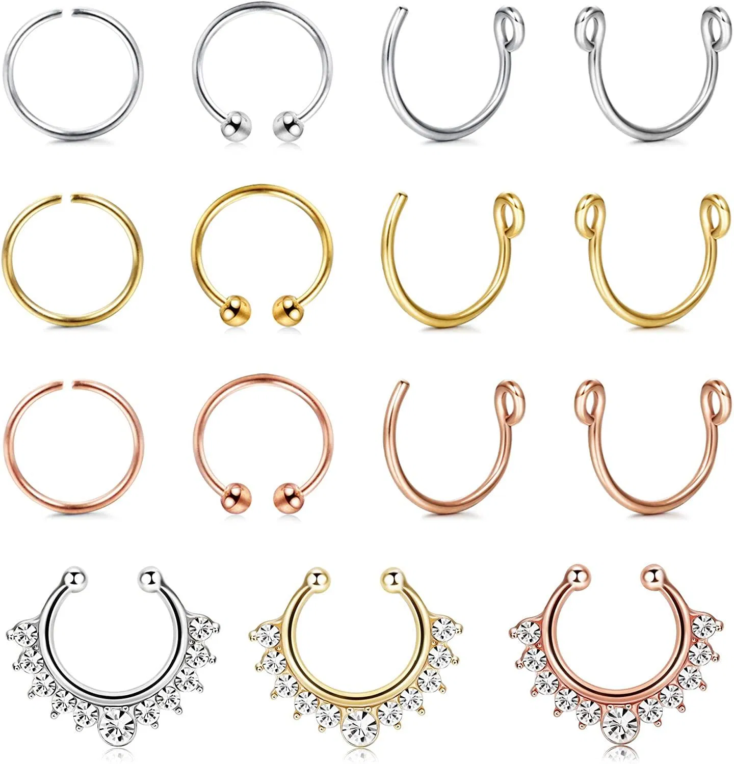 15Pcs Fake Septum Nose Hoop Ringe für Frauen Chirurgische Faux Lippe Ohr Nasen Septum Ring Nicht-Pierced Clip auf Körper Piercing