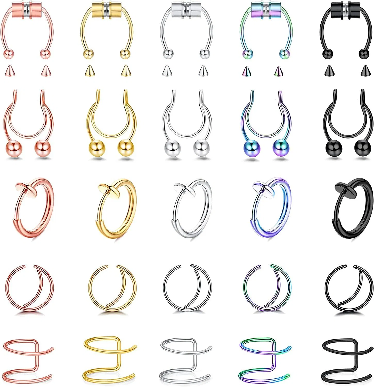 25PCS Fake Nose Ring Hoop Magnetic Septum Nose Ring Horseshoe Edelstahl Fake Septum Fake Nose Ring Faux Lippe Ohr Septum Ring Non-Pierced Body Jewelry...