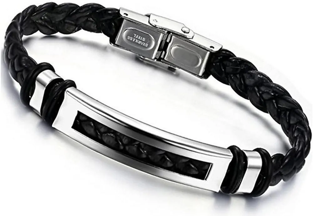 Schmuck Männer Nickel-freie Edelstahl Herren Armband Herren Leder Armband Breite Echtes Leder Armband bester Freund Schwarz