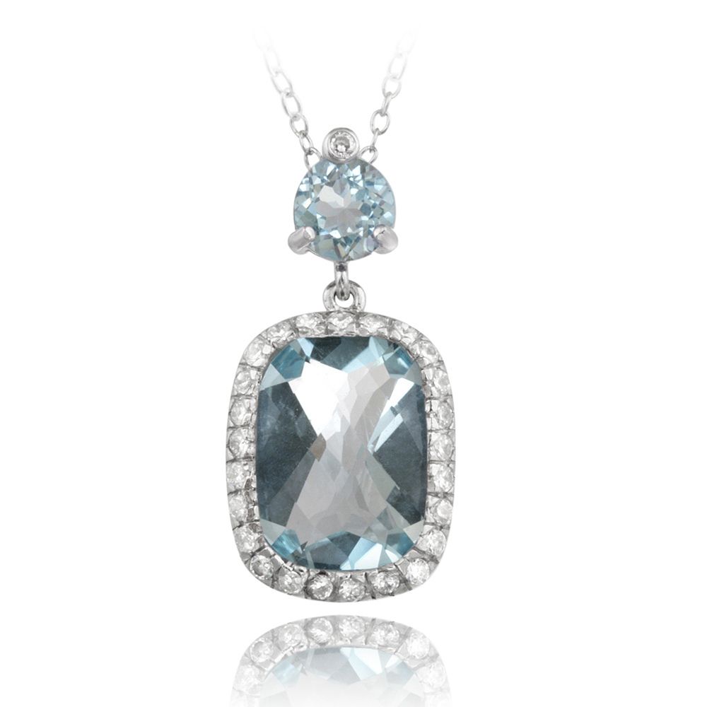 Sterling Silber 10ct Blau Topaz & CZ Rechteck Halskette