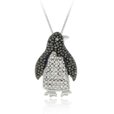 Sterling Silber Black Diamond Accent Pinguin Anhänger