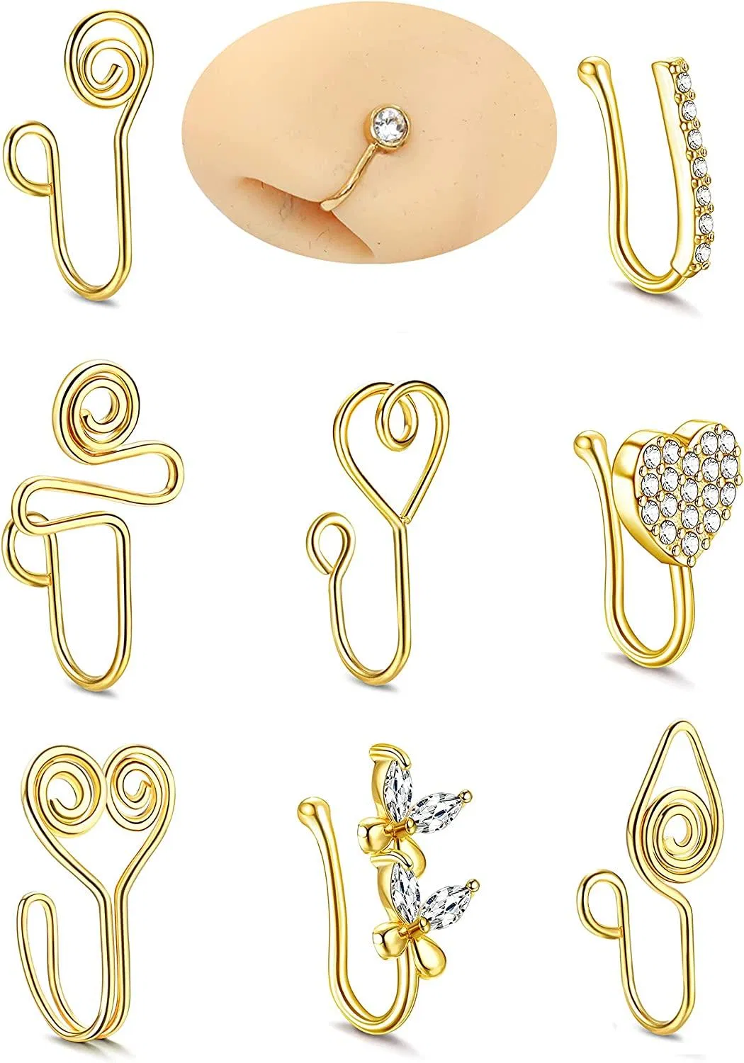 Afrikanische Falsche Nase Ringe für Frauen Männer 316L Chirurgische Nicht-Piercing - Nasenring Clip auf Faux Ohr Manschette Herz Schmetterling CZ Knorpel Tragus Ring Schmuck