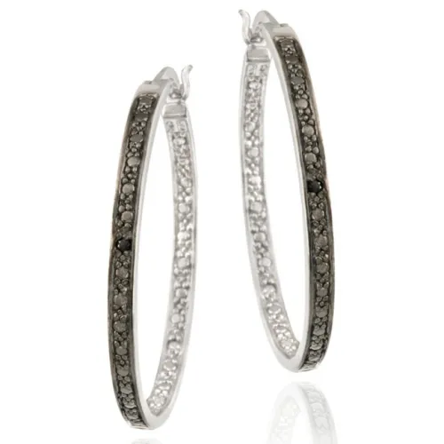 Sterling Silber Black Diamond Accent Hoop Ohrringe
